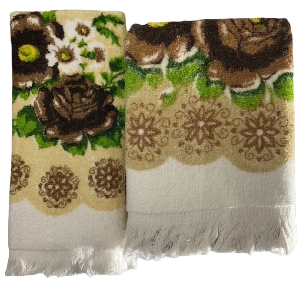 Vintage 70s Cannon Towels Authentic 1970s Vintage Bath Decor Bundle Set Floral